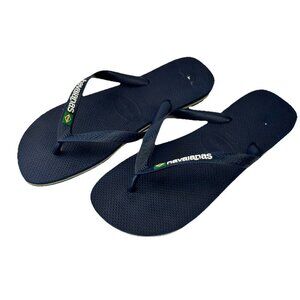 HAVAIANAS BRAZIL LOGO NAVY BLUE FLIP-FLOPS MENS SIZE US 13 Brazil 45-46 NWOT
